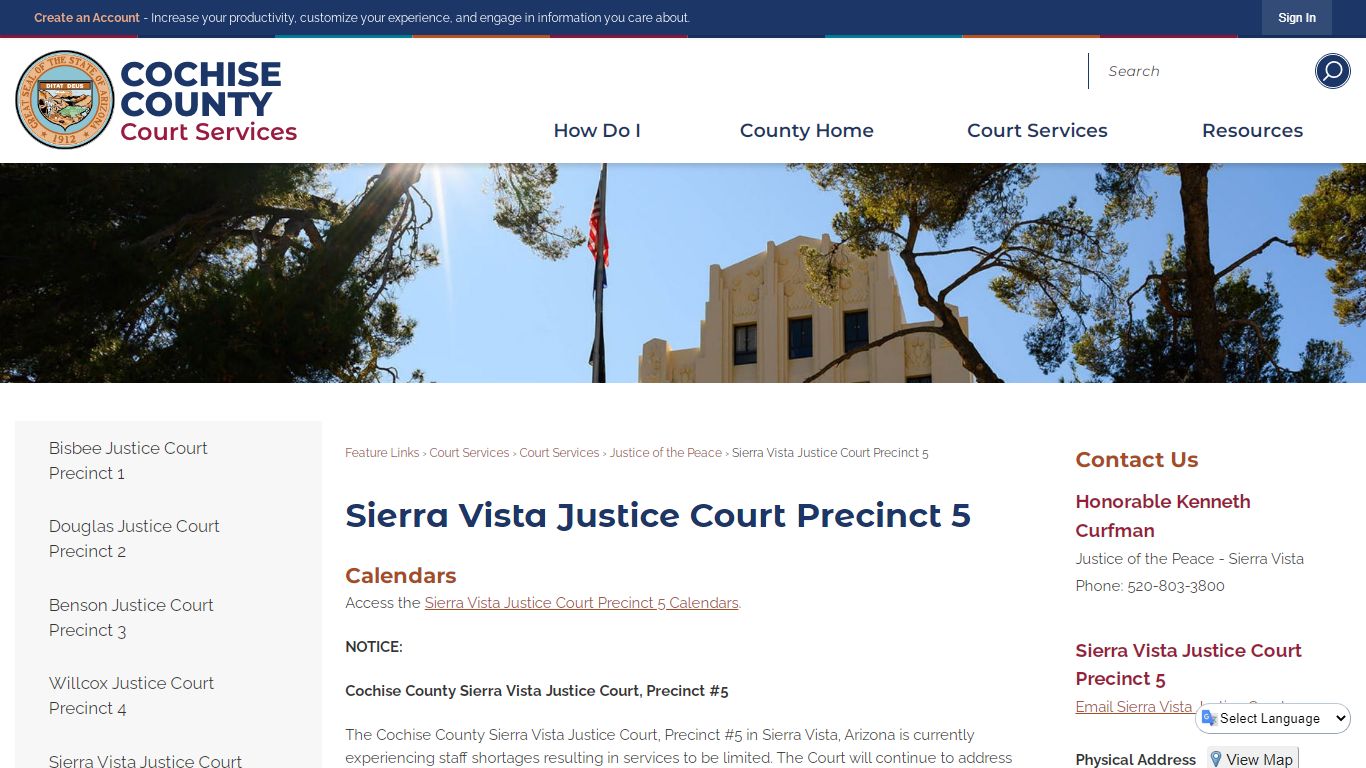 Sierra Vista Justice Court Precinct 5 | Cochise County, AZ