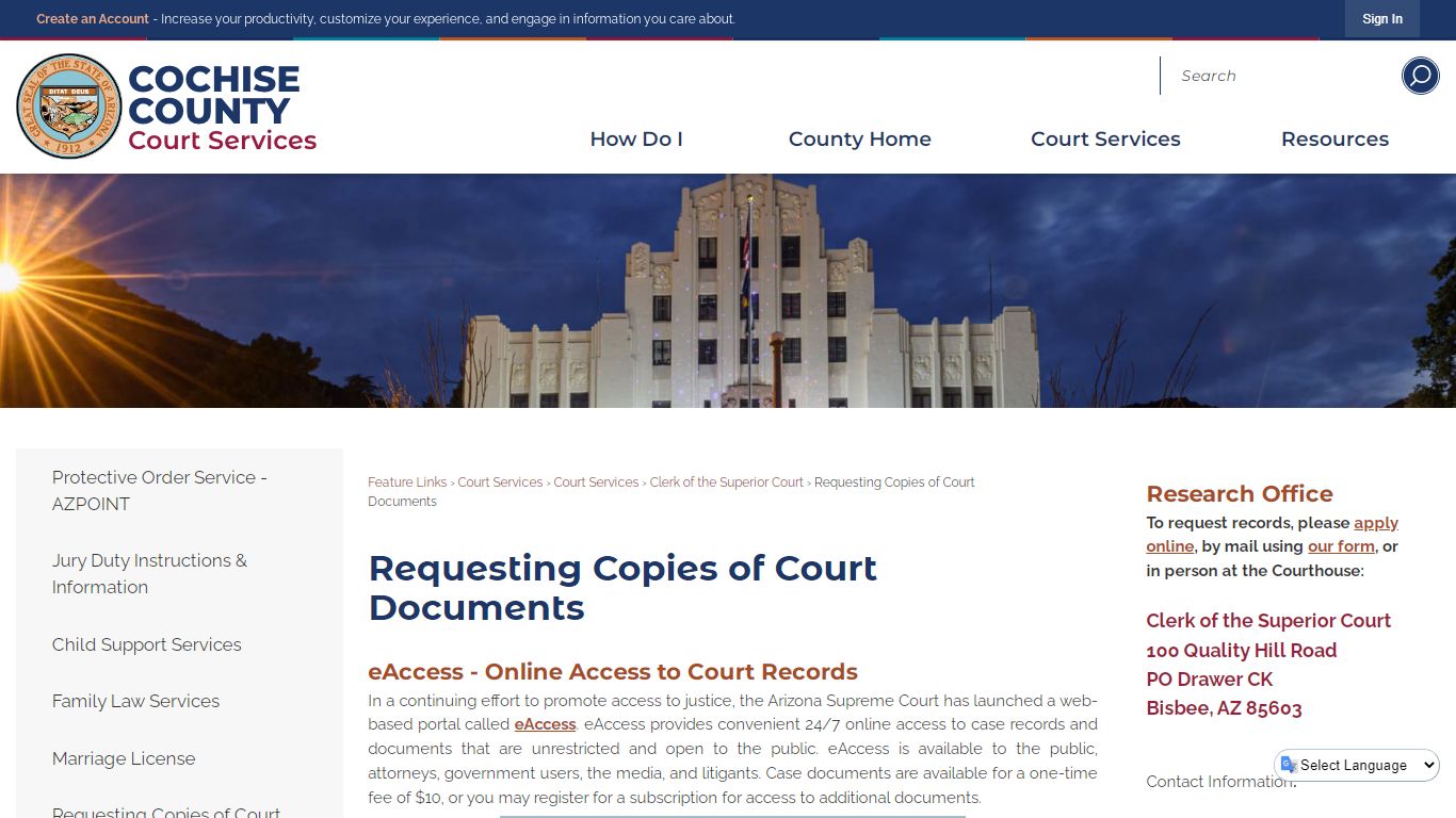 Requesting Copies of Court Documents | Cochise County, AZ